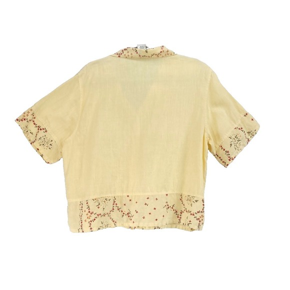 Vintage 100% Linen Floral Top Blouse Sz Large Spring Yellow John Paul Richard - Picture 3 of 8